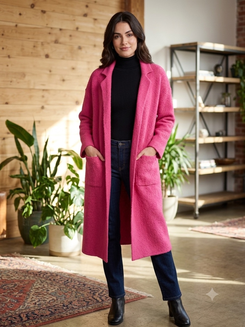 Super soft Women's Hot Pink Long Coat
